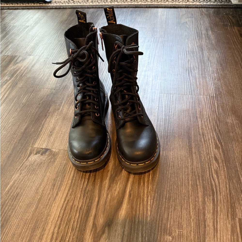 Dr. Martens Black Leather Combat Boots w/ Rose gold hardware
